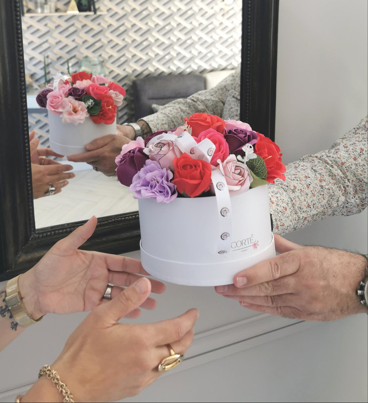 recevoir des fleurs de savon, Corté France. Offrir des fleurs, cadeau