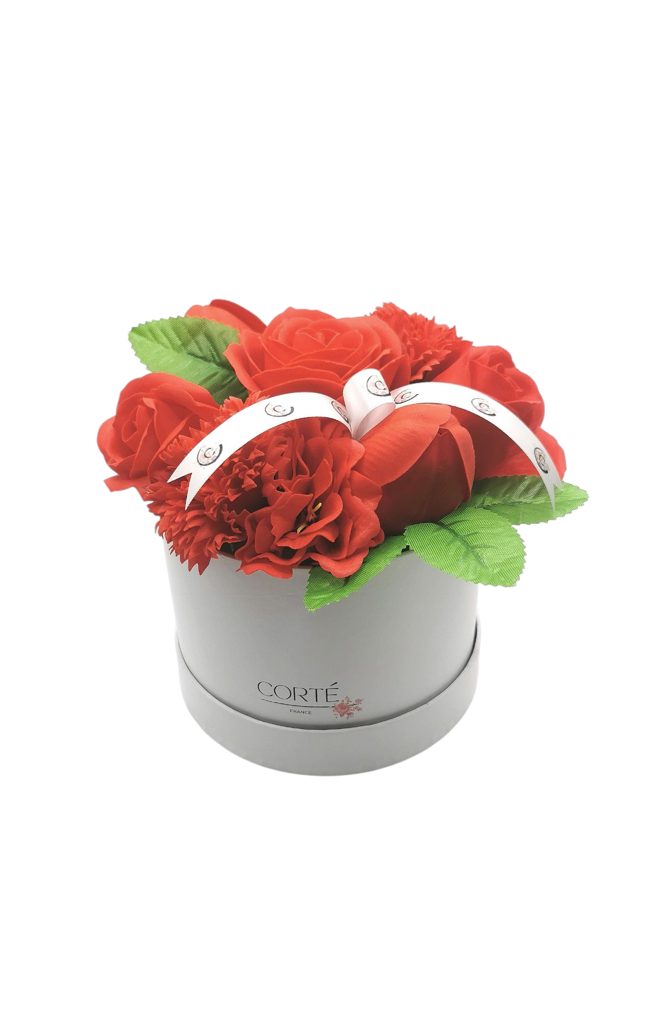 Composition rouge passion Carmin, fleurs de savon variées ( rose, tulipe, oeillet...)