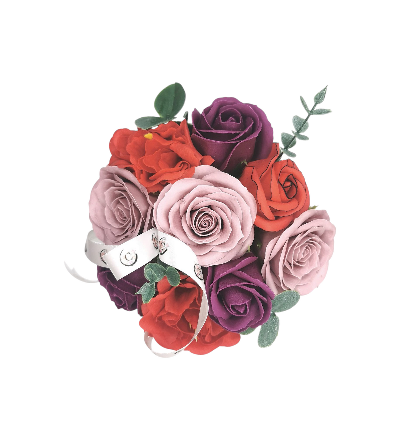 Composition Manolo, fleurs de savon variées (roses multiples, petites pivoines)