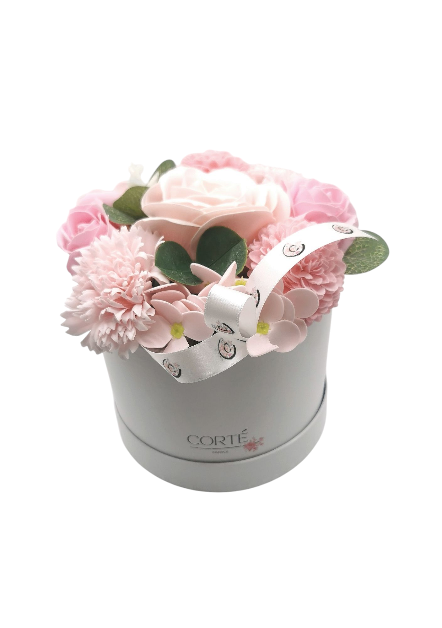 Composition Emma, fleurs de savon variées ( rose, pivoine, hortensia …)