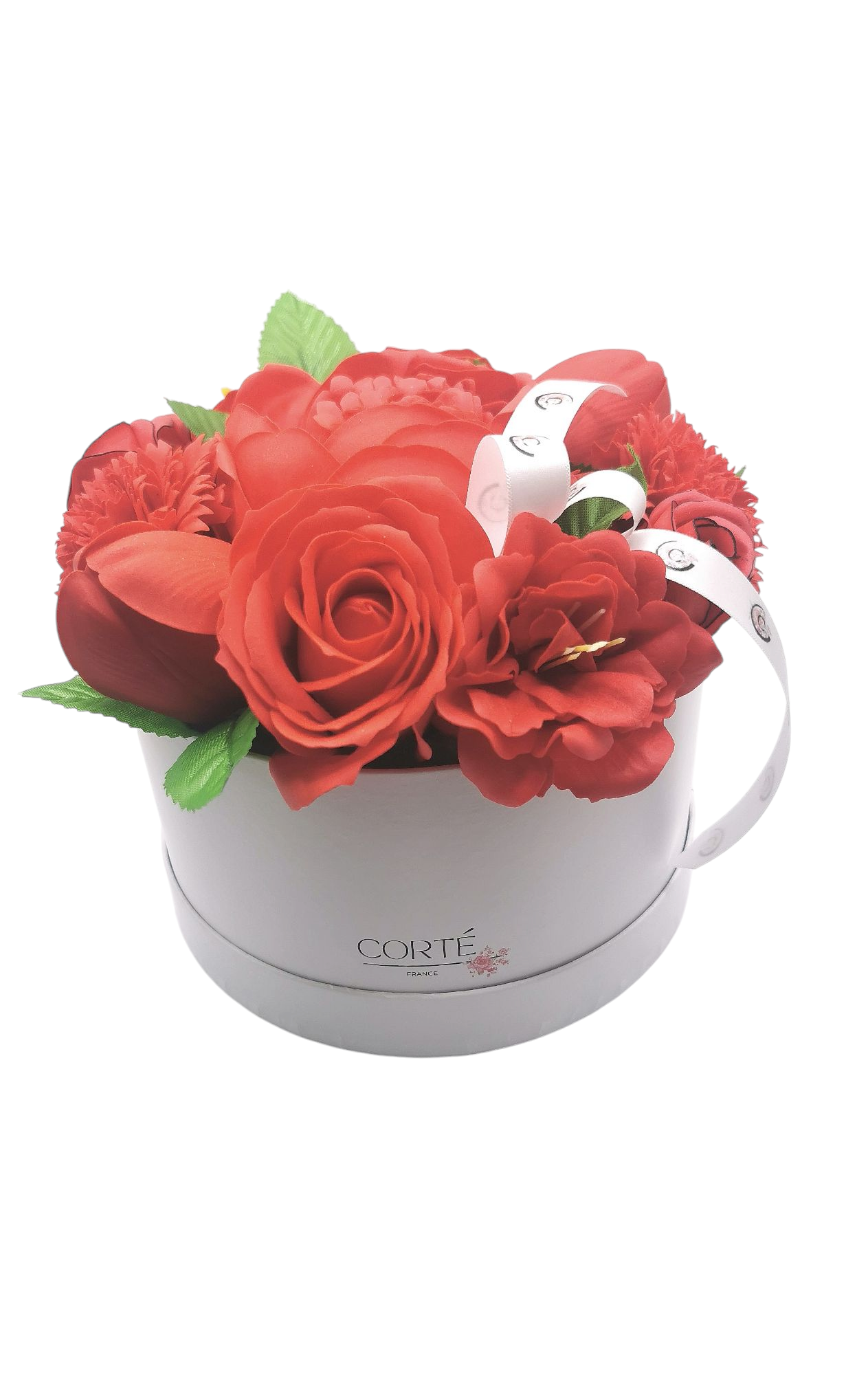 Composition rouge passion Carmin, fleurs de savon variées ( rose, tulipe, oeillet...)