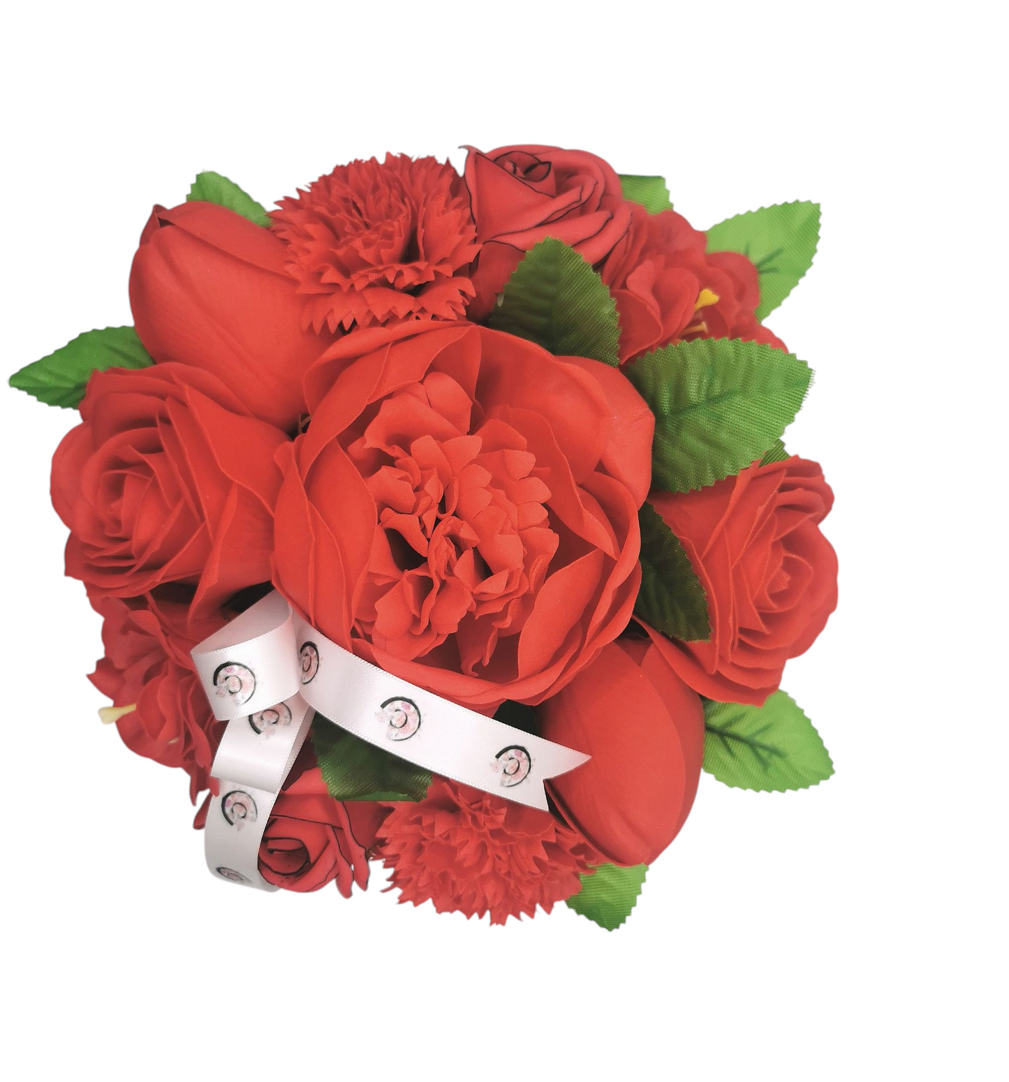 Composition rouge passion Carmin, fleurs de savon variées ( rose, tulipe, oeillet...)