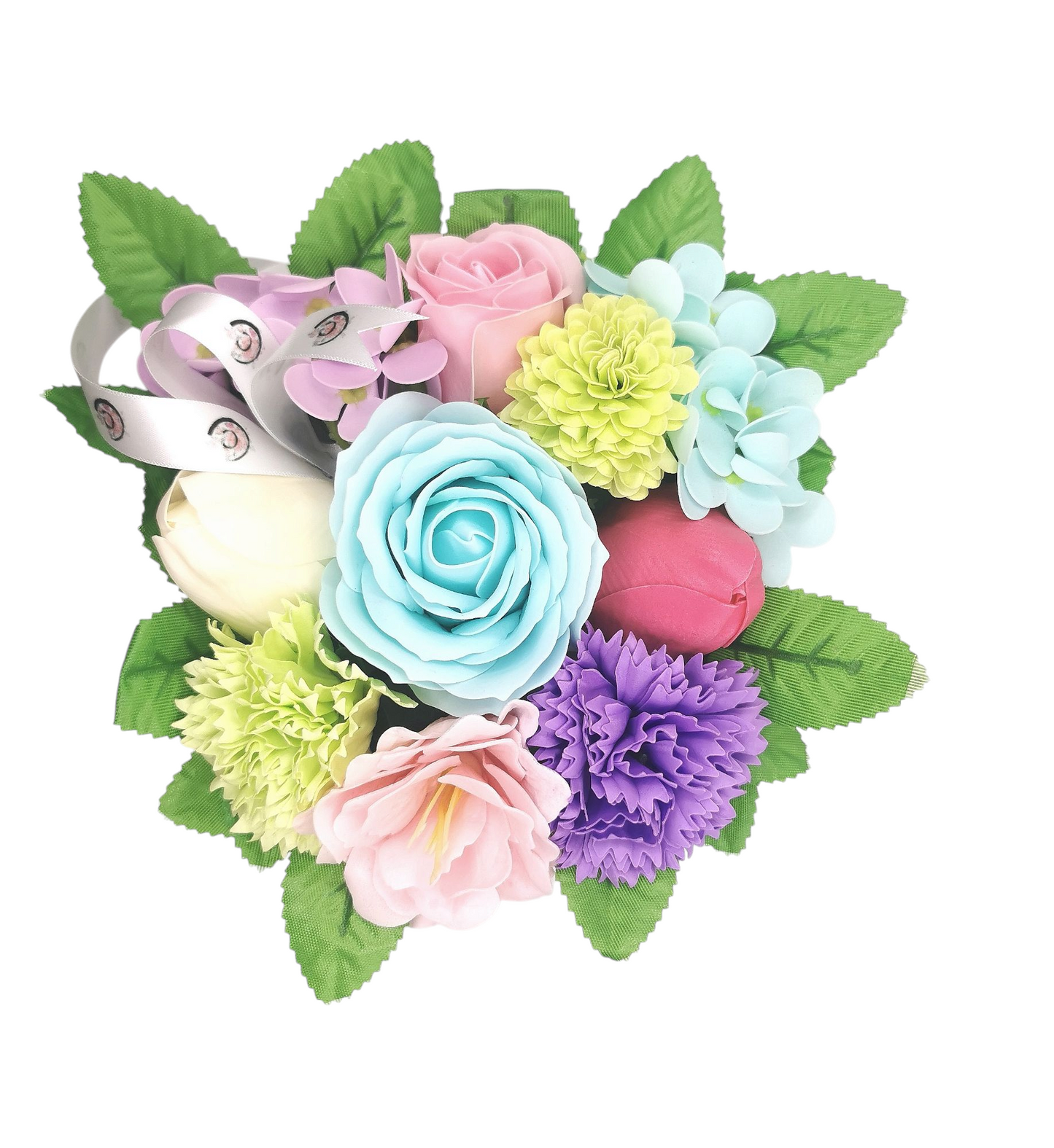 Composition Noé, fleurs de savon variées ( roses, tulipes, hortensias, petites pivoines…)