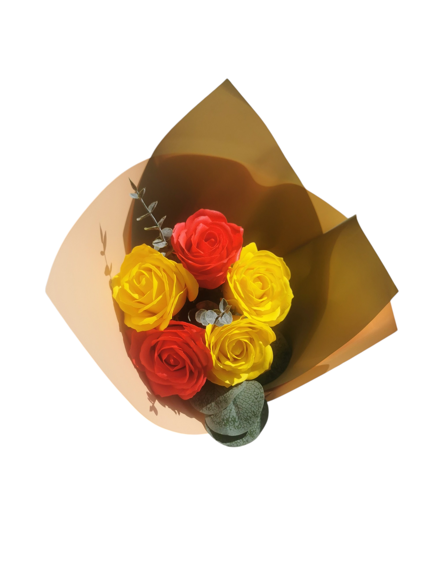 Bouquet de 5 roses gros boutons, rose et blanc Corté France