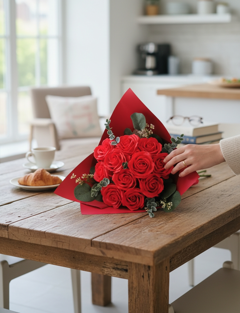 Bouquet Romane, de 11 roses rouges gros boutons Corté France