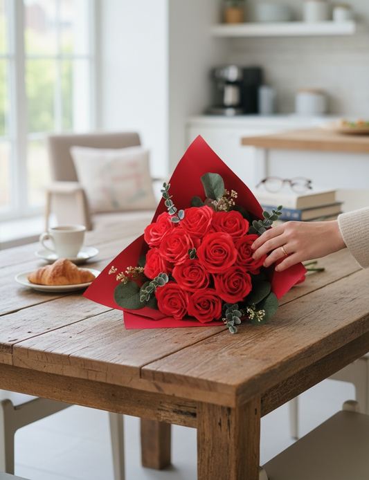 Bouquet Romane, de 11 roses rouges gros boutons Corté France