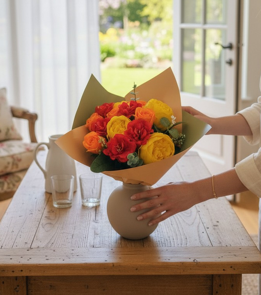 Bouquet Cezanne, roses, pivoines et petites pivoines de savon. Corté France