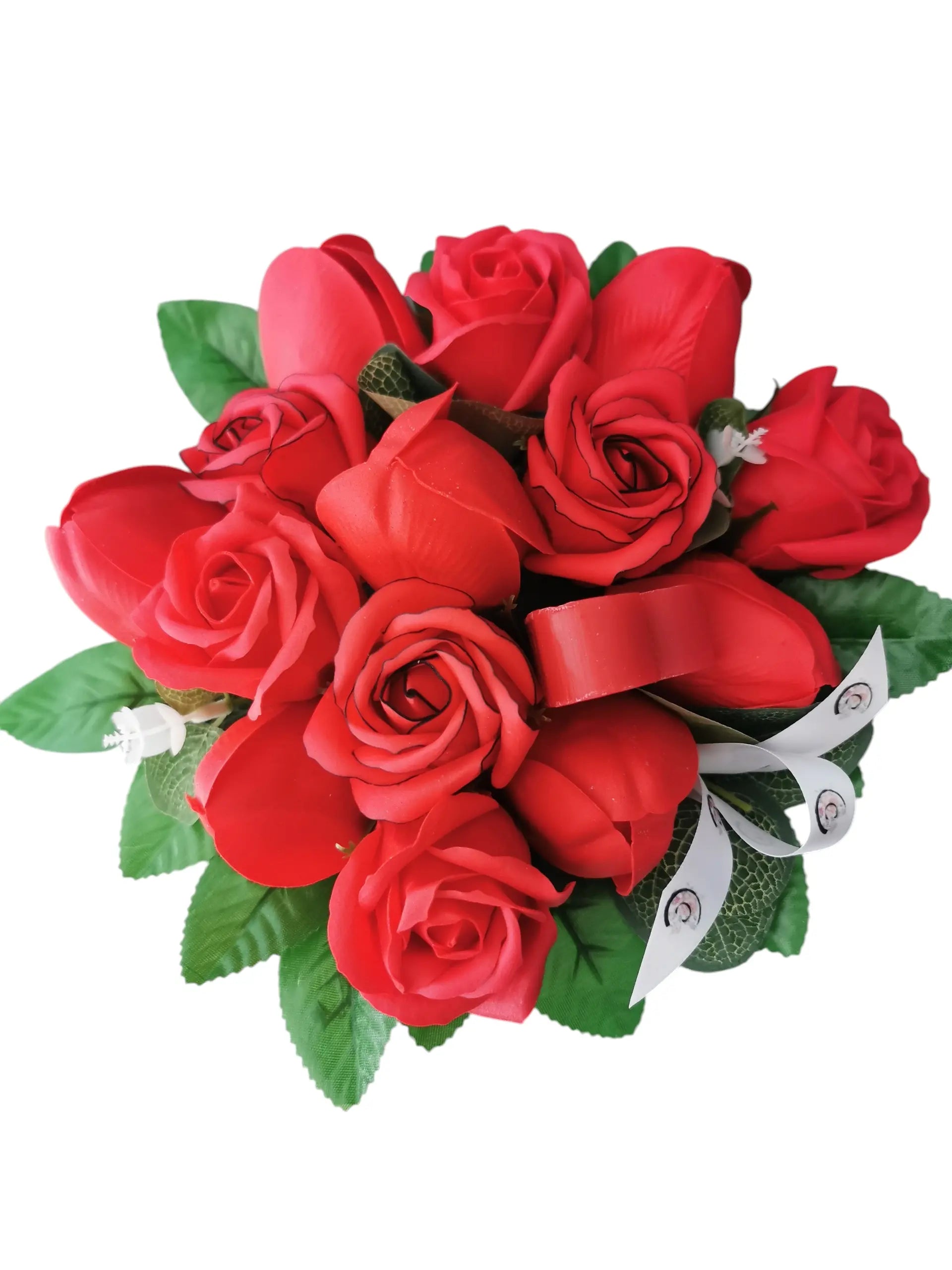 Composition Scarlett, fleurs de savon variées (tulipe rouge, rose rouge) Corté France