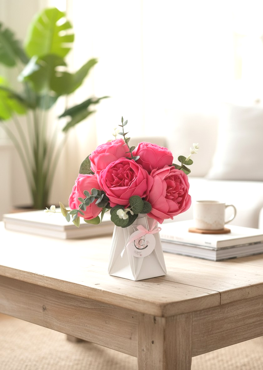 Bouquet de 5 pivoines dans son vase Corté France